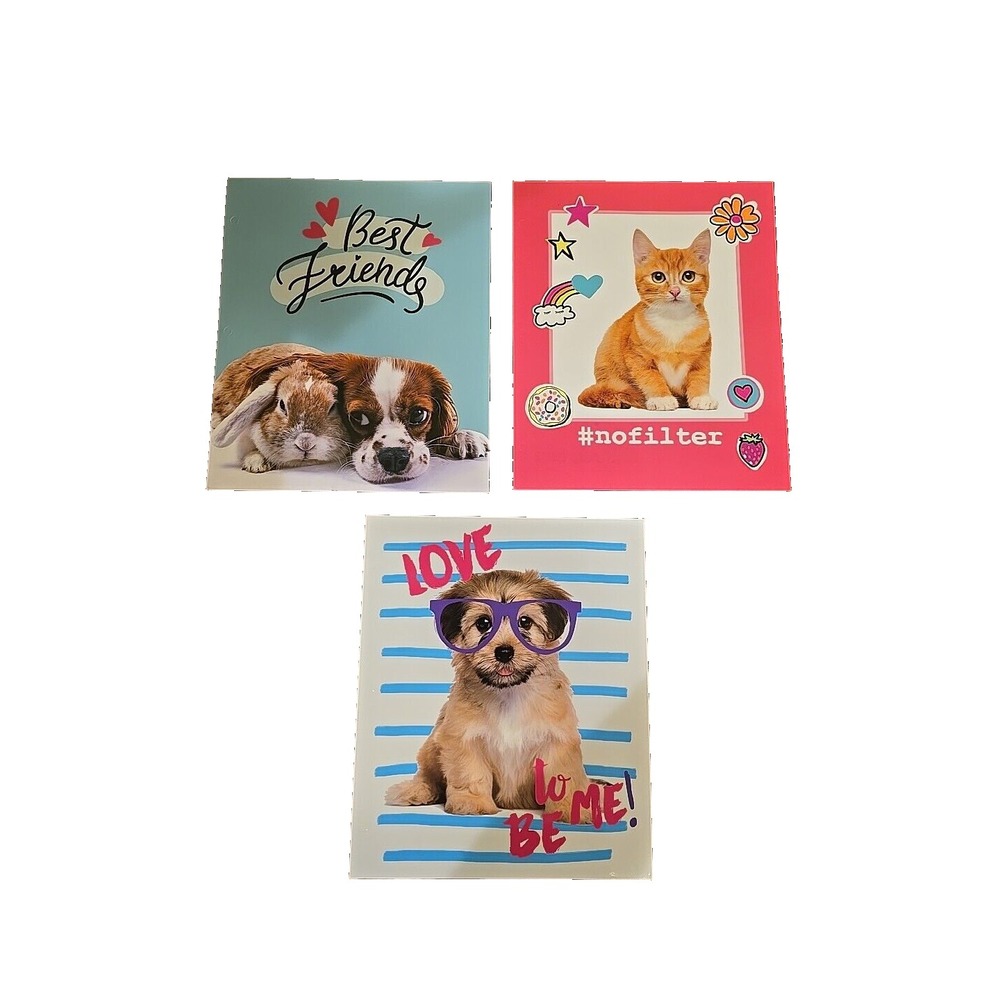 Set of 3‎ Pocket Folders - Cute Animal Designs, Dog, Cat, Rabbit